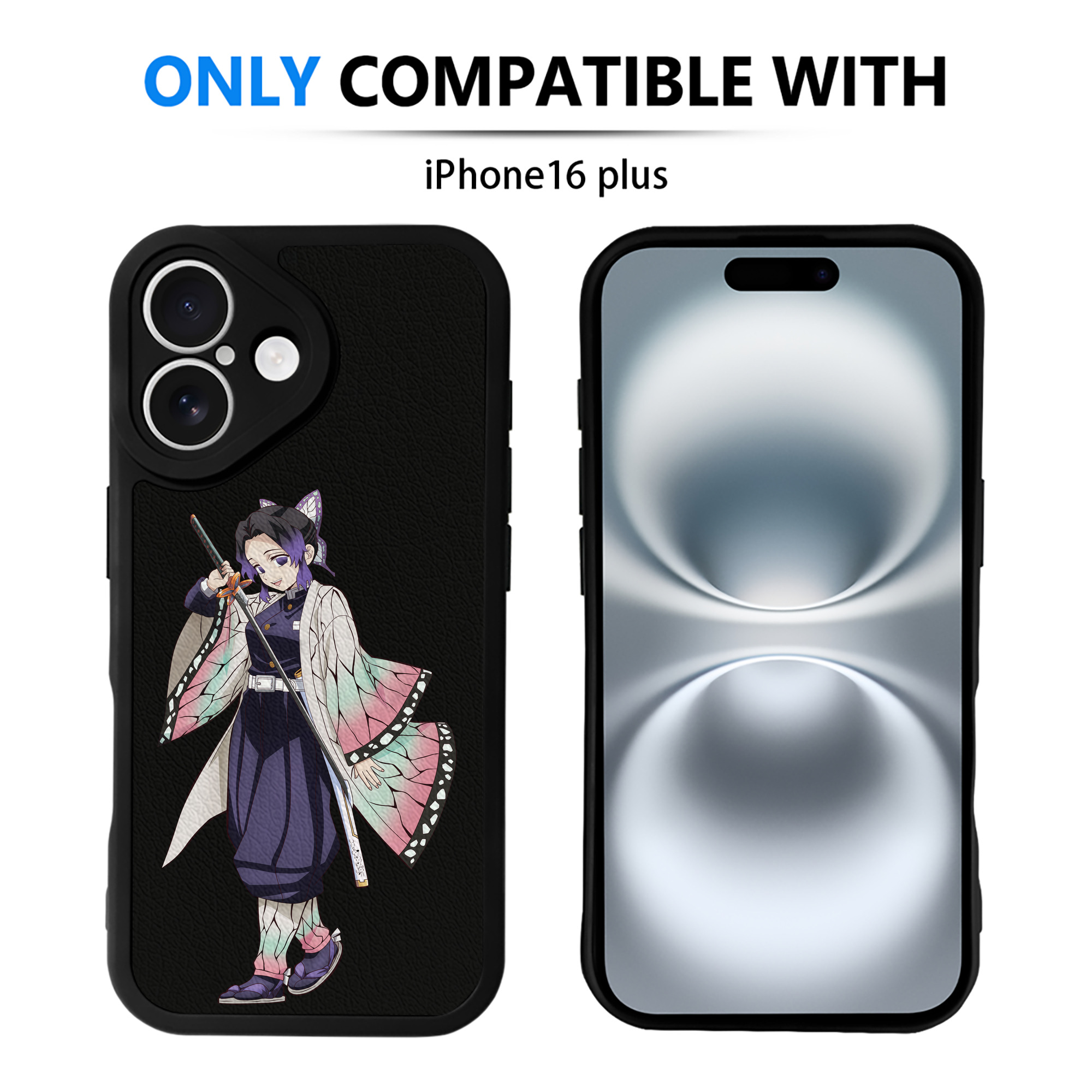 （画像用） 鬼滅の刃（きめつのやいば）蟲柱-胡蝶 しのぶ／こちょう しのぶ Kochou Shinobu 【iPhone 16シリーズ対応】シリコンスマホケース（レザー調） 材質：シリコン